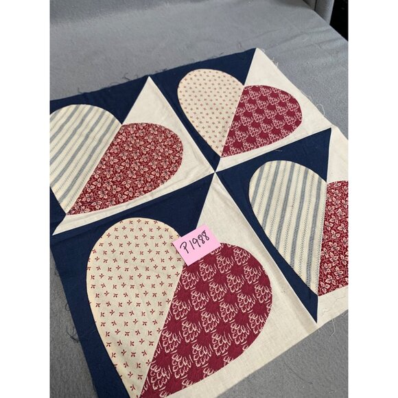 Vintage Handmade Quilt Top Block with Heart Pattern Red White & Blue 16.25” x 16 - Picture 6 of 6